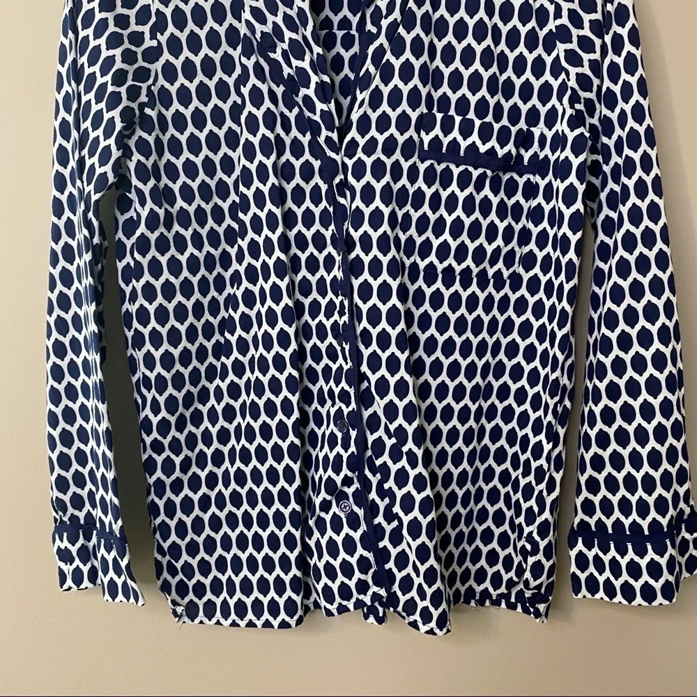 Kate Spade Pajama Button Down Top Blue Sz Small